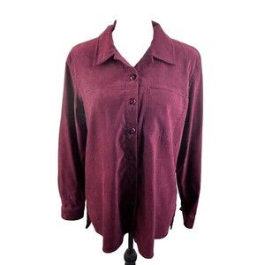 Pat Primo Long Sleeve Faux Suede Button Front Burgundy Top Womens Size 14 Vtg